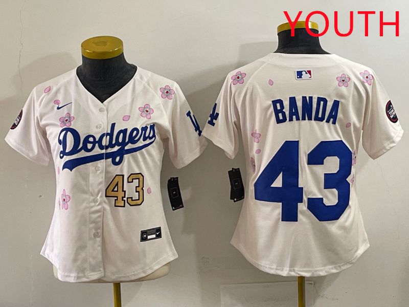 Youth Los Angeles Dodgers #43 Banda Cream Sakura Edition 2025 Nike MLB Jersey style 33